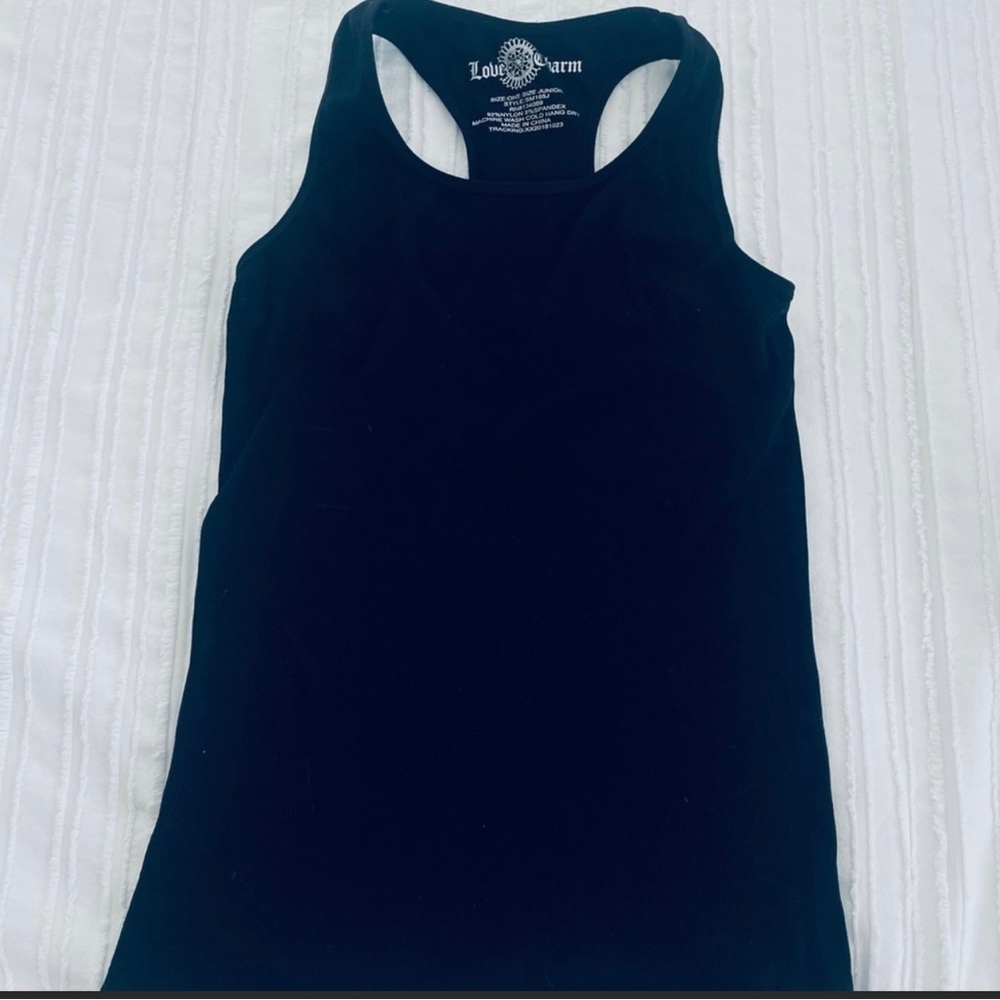 NEW, Love Charm, Black Ribbed Racerback Tank Top, Size OS